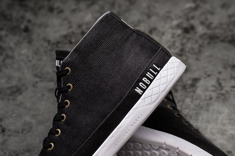 Black Nobull Denim Canvas Mid Women's Trainers | CA C1900T